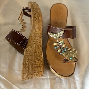 One of a Kind!! Canfora Capri Italian Leather Sandals with Embellished Fish
